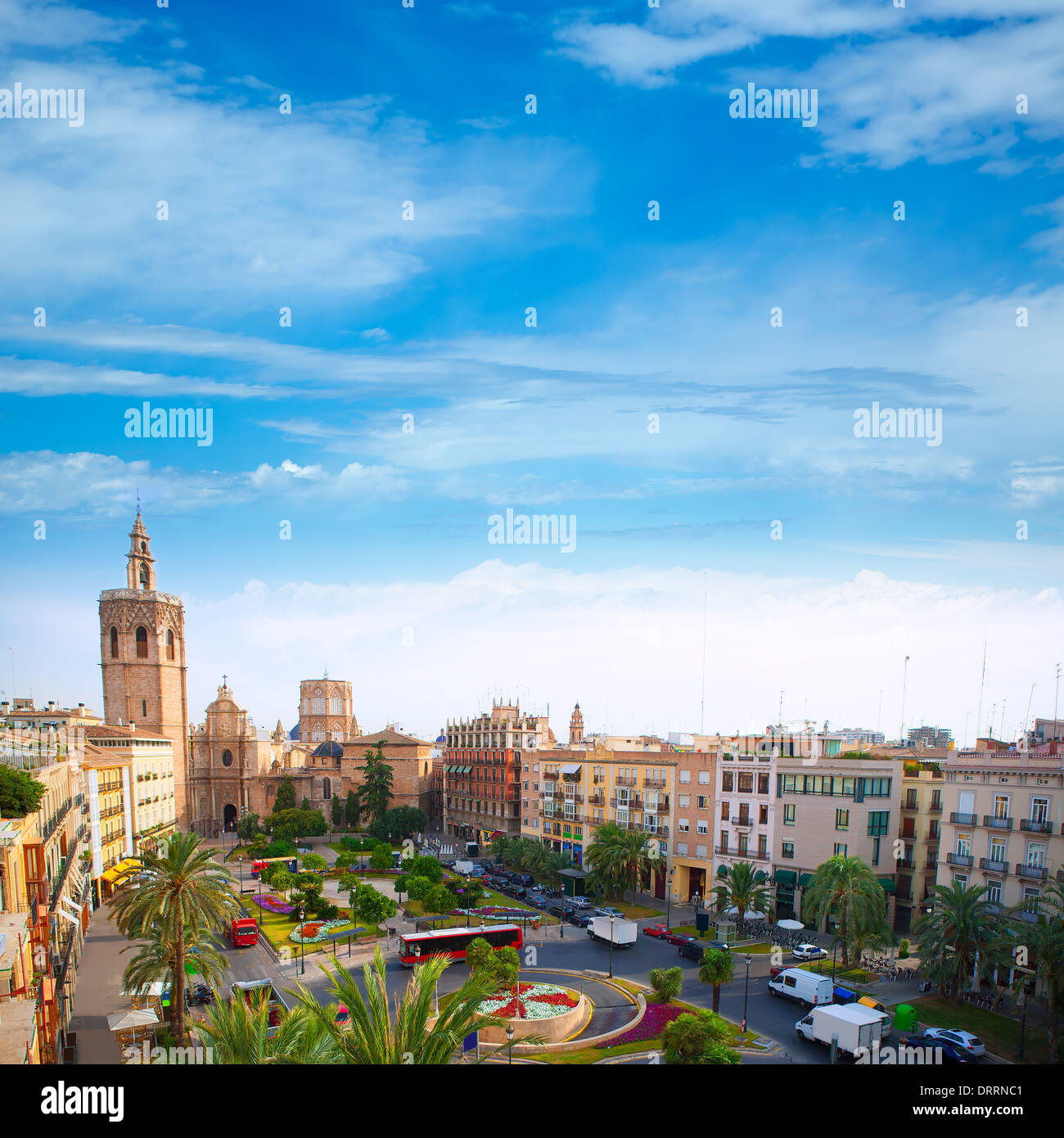 Valencia historic downtown El Miguelete and Cathedral Micalet de la Seu in spain Stock Photo
