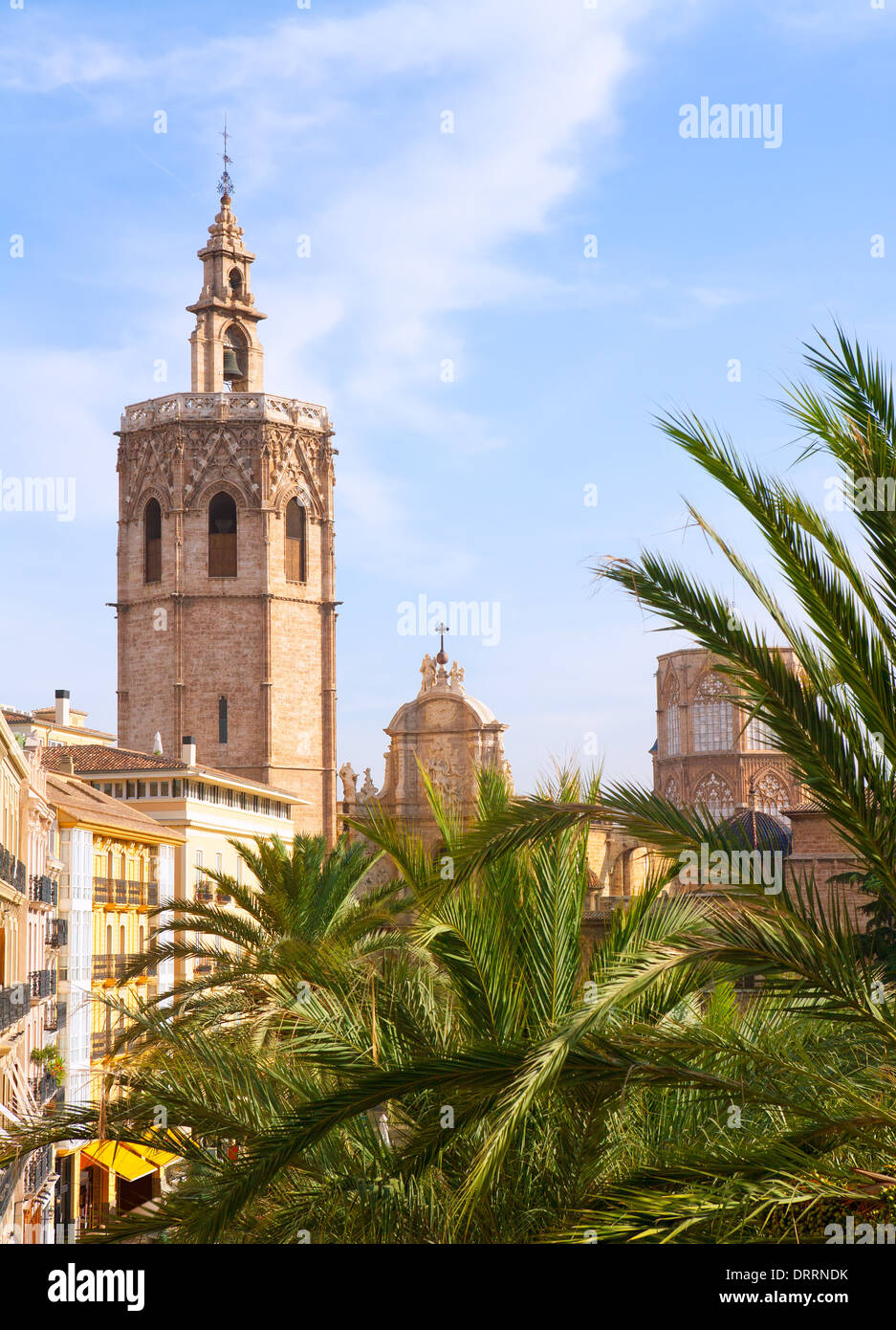 Valencia historic downtown El Miguelete and Cathedral Micalet de la Seu in spain Stock Photo