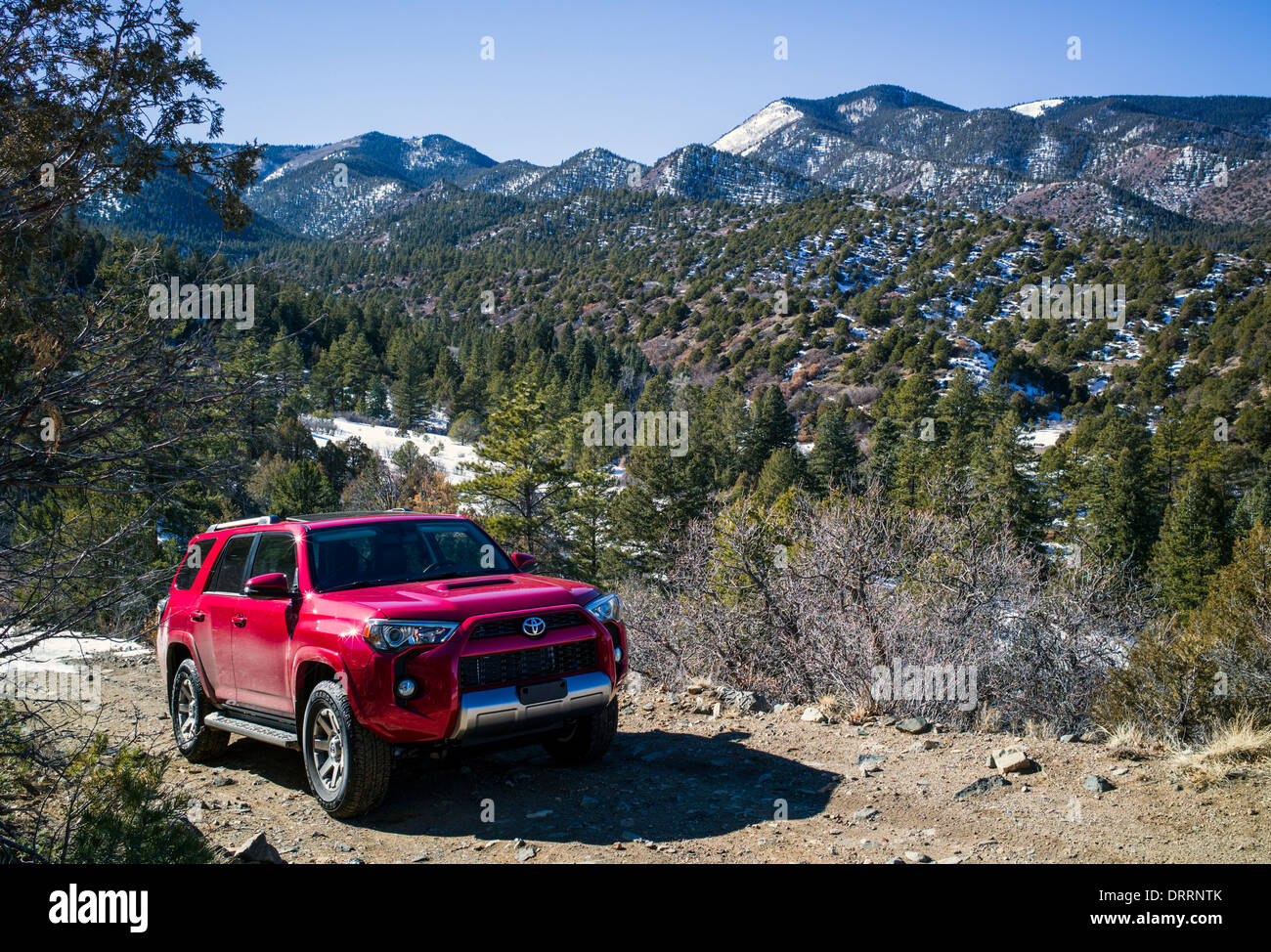 Brand new 2014 Toyota 4Runner Trail Premium on snow covered 4WD road east of Salida, Colorado, USA Stock Photo