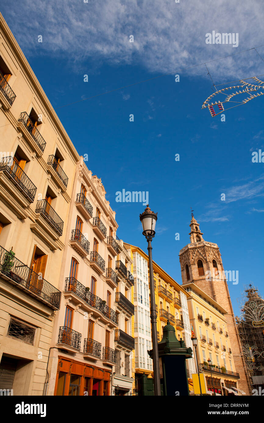 Valencia Plaza de la Reina with Miguelete Micalet and cathedral at Spain Stock Photo