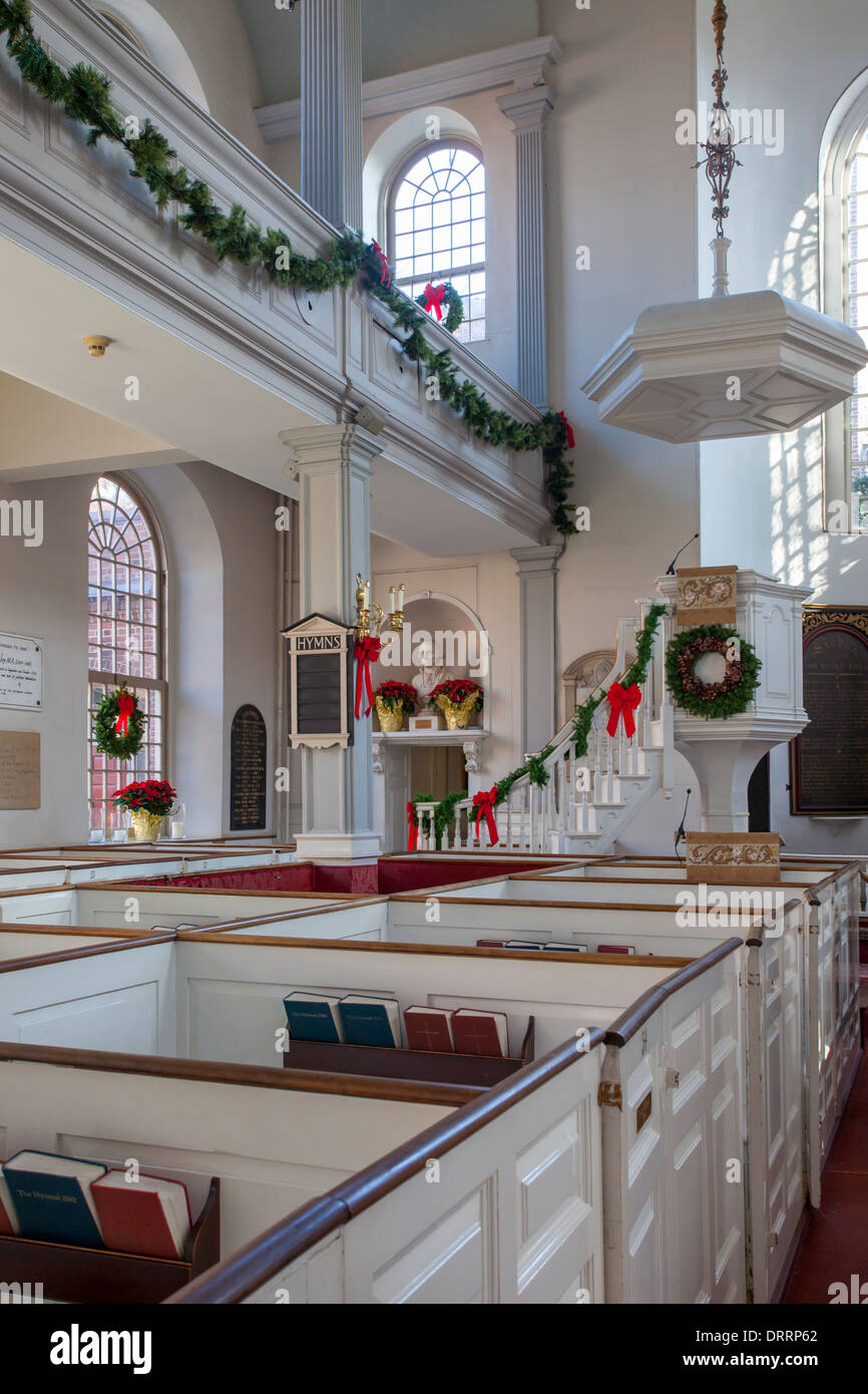 Interior of historic Old North Church, Boston Massachusetts, USA Stock Photo