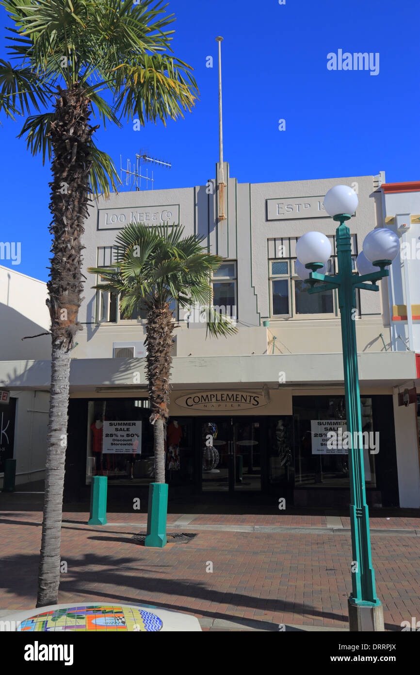 Art Deco Napier, Building containing Loo Kee and Co. Building, Emerson Street,  Napier, Hawkes Bay, North Island New Zealand Stock Photo