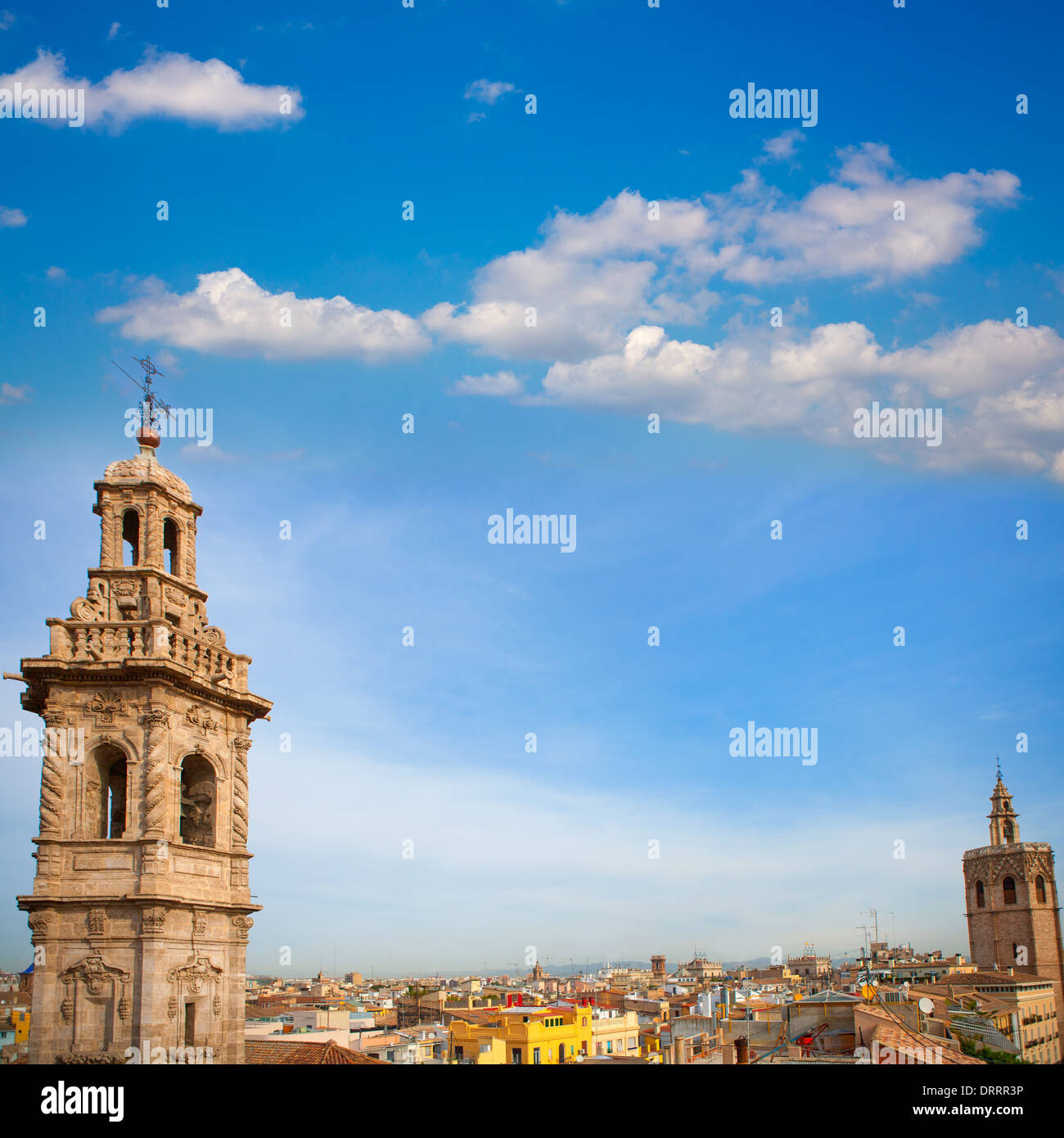 Santa Catalina church tower and Miguelete in Valencia historic downtown Spain Stock Photo