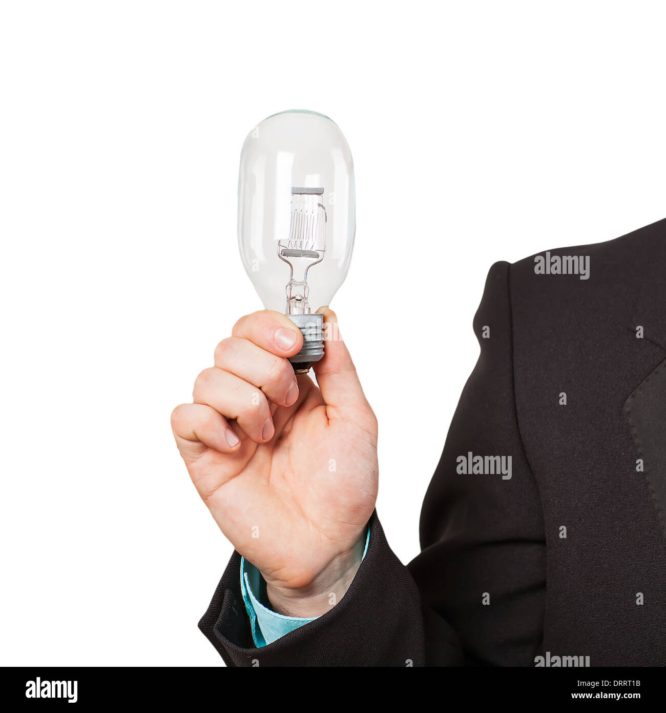 Business man holding light bulb Stock Photo