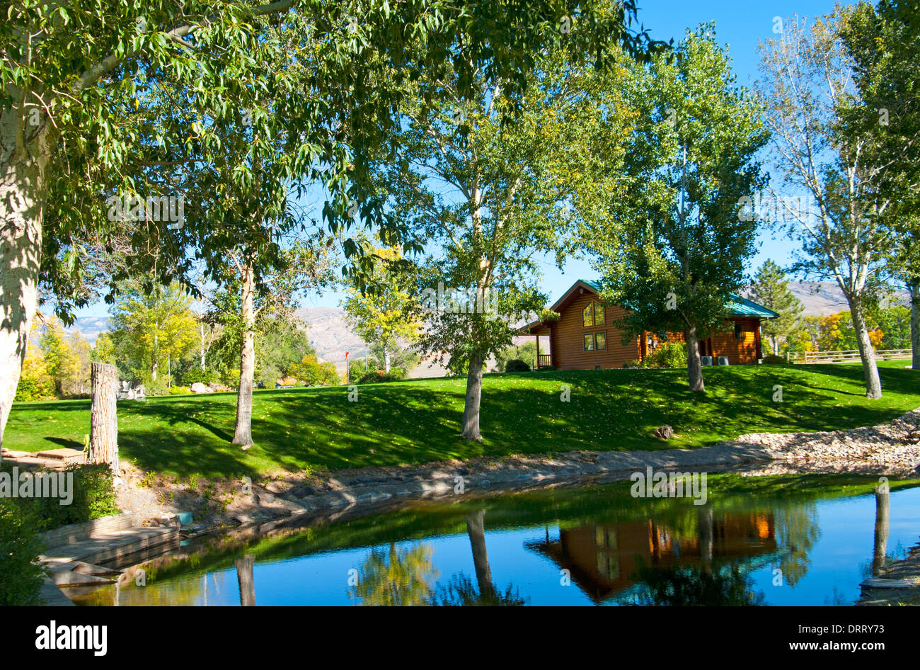 Cabin at the Hideout Lodge and Guest Ranch, Shell, Wyoming Stock Photo