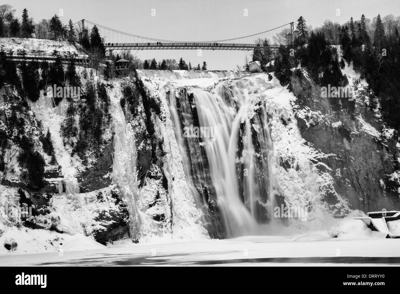 Chute Montmorency, Montmorency Falls, Quebec City, Canada. Converted to black and white. Stock Photo