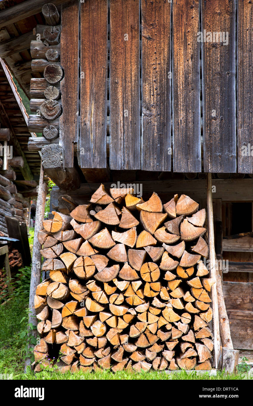 Woodpile in Klosters in Graubunden region, Switzerland Stock Photo
