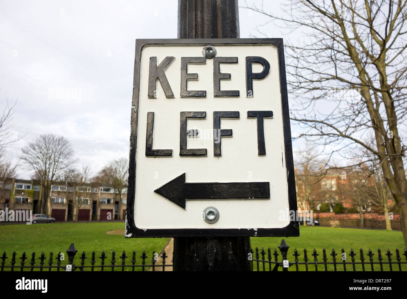 A keep left road sign in the U.K. Stock Photo