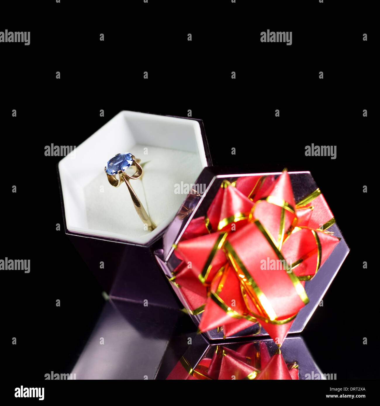 gold ring in a gift box Stock Photo