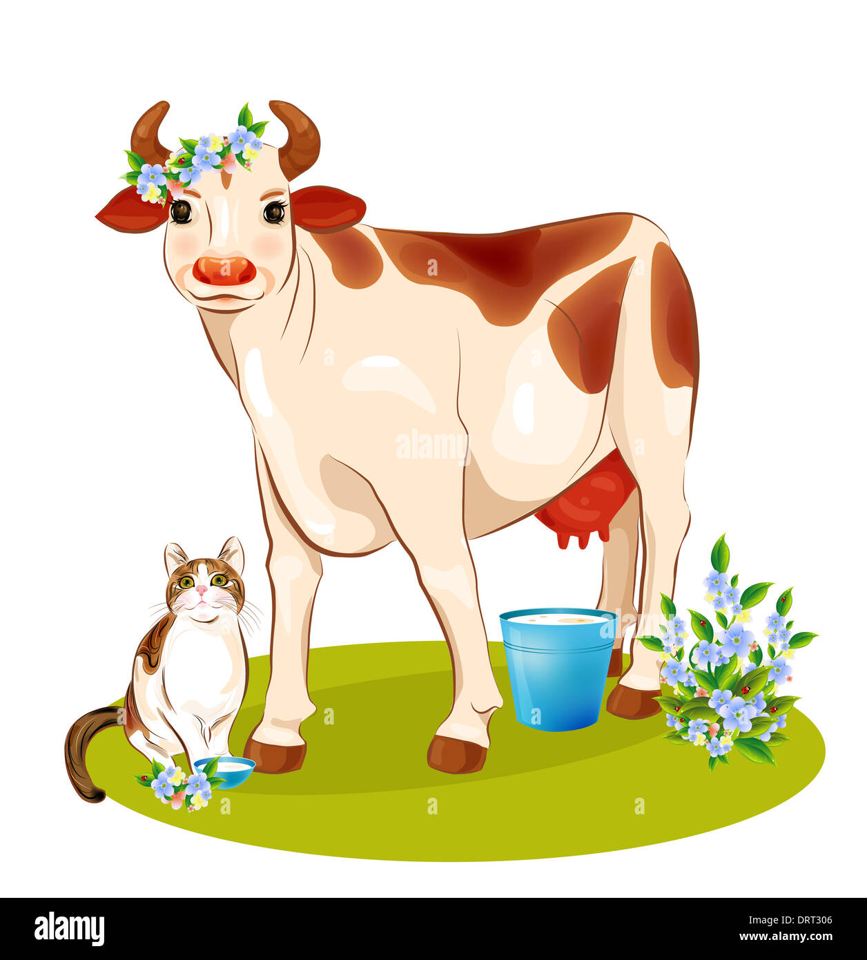 Happy Cow And Cat Stock Photo Alamy