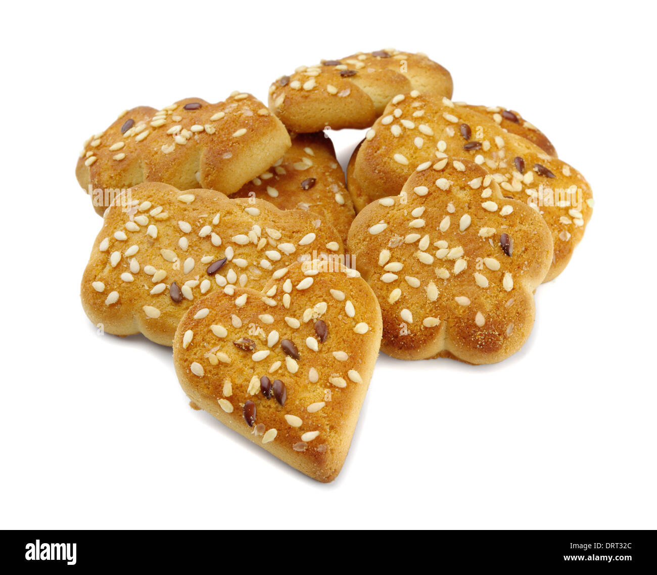 Cookies with sesame seeds on a white background Stock Photo