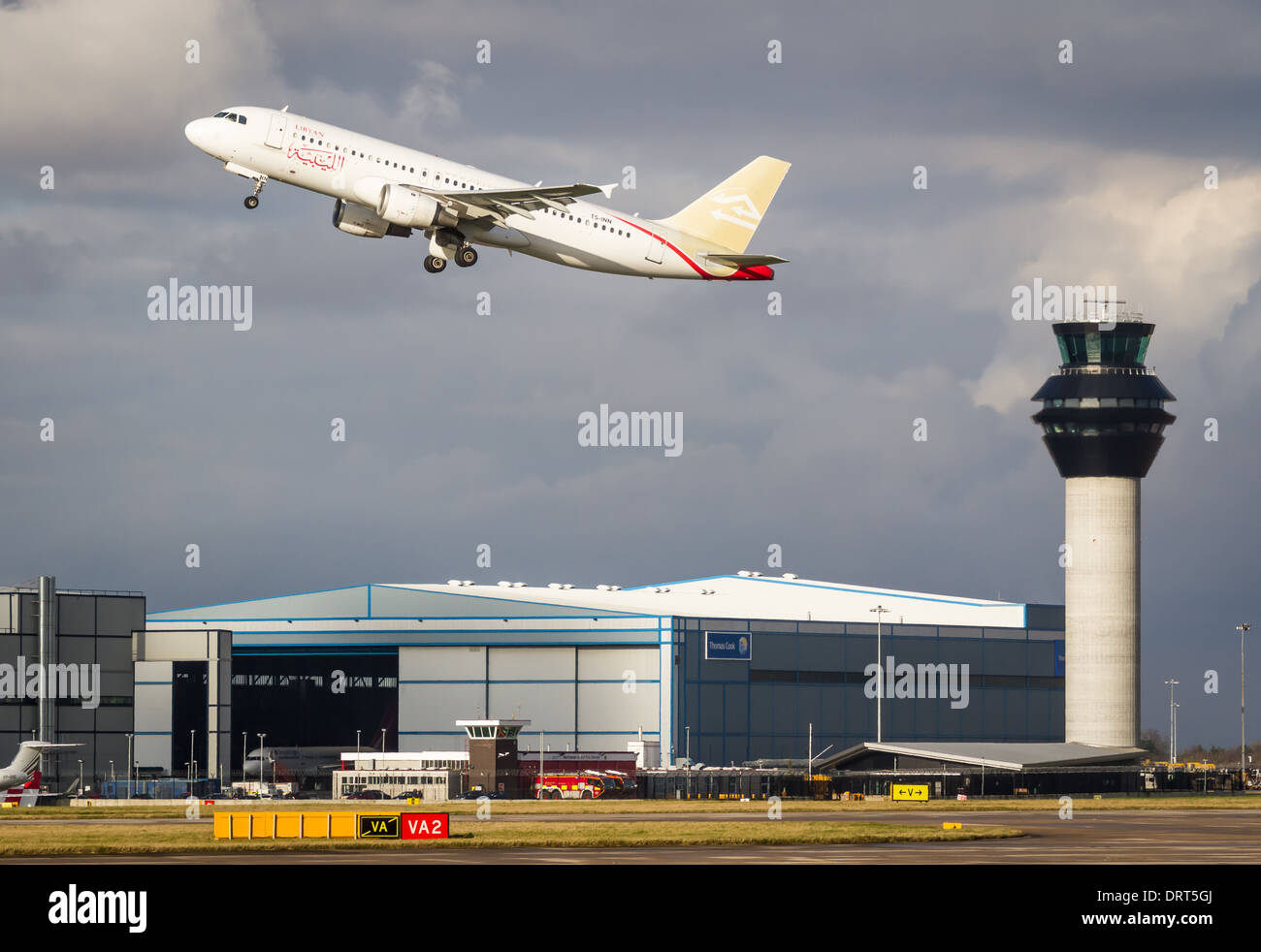 Libyan Airlines Airbus A320-212 TS-INN taking off from Manchester Airport Stock Photo