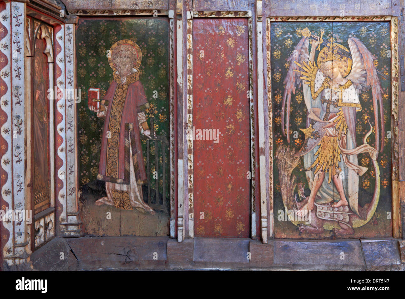 Detail of part of the rood screen in the church of St Helen at Ranworth, Norfolk, England, United Kingdom. Stock Photo