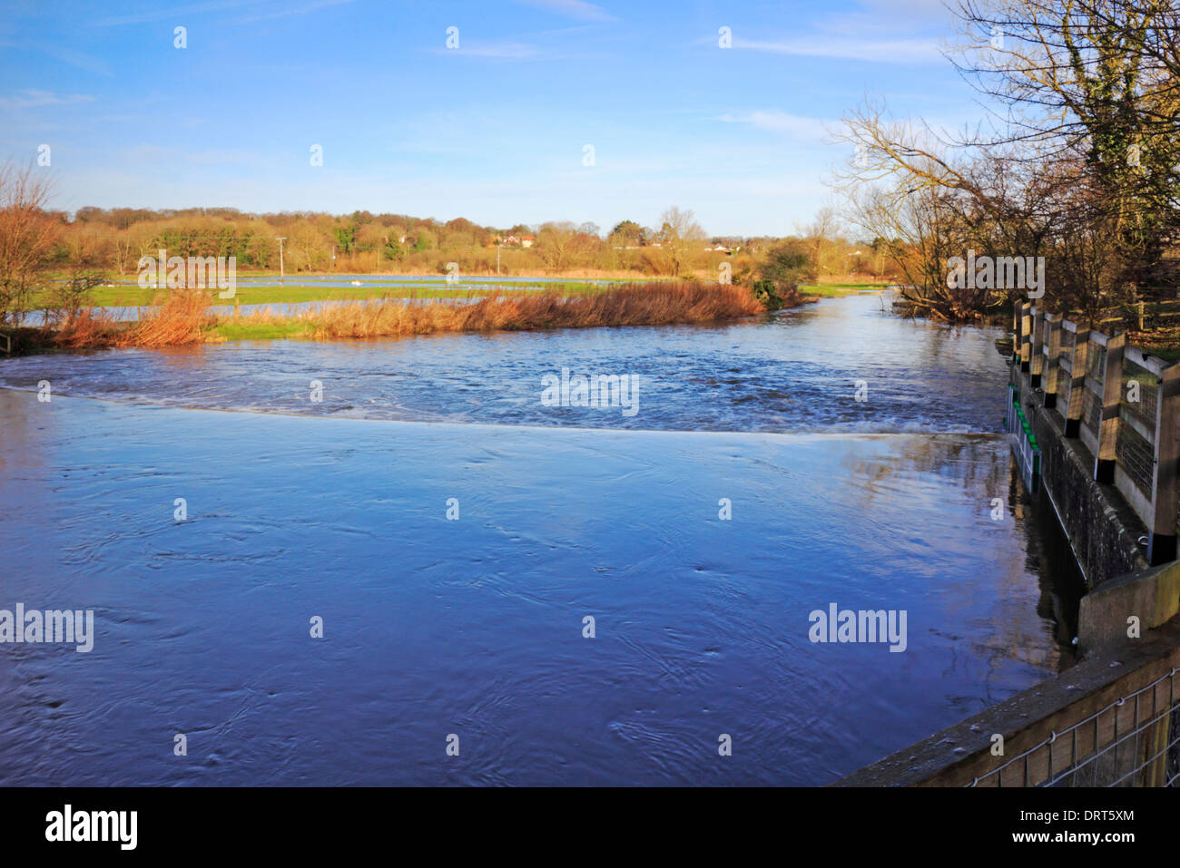A view of the River Wensum downstream of Costessey Mill, Norfolk, England, United Kingdom. Stock Photo