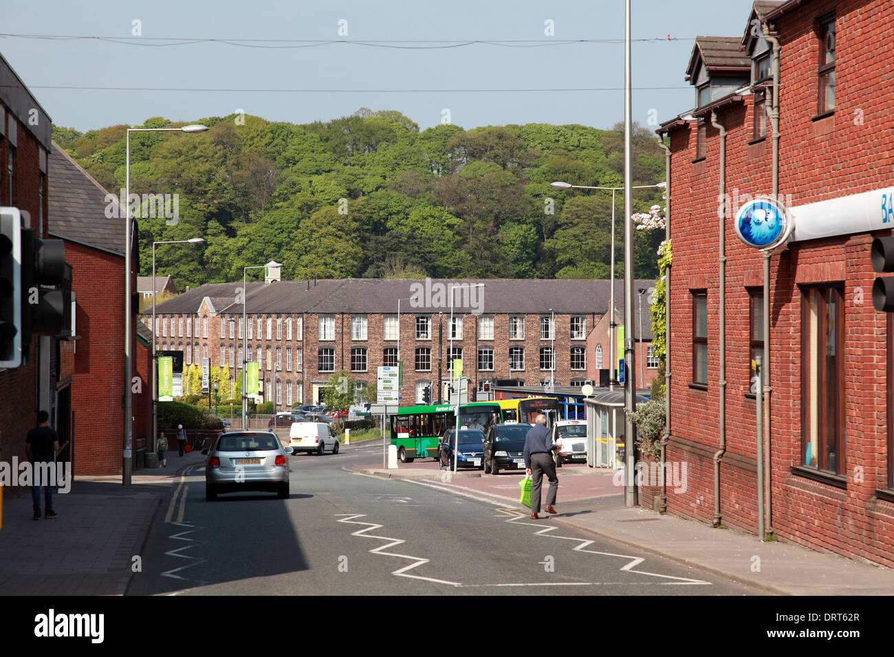 A view of Congleton, Cheshire, looking down Market Street to Riverside Mill Stock Photo