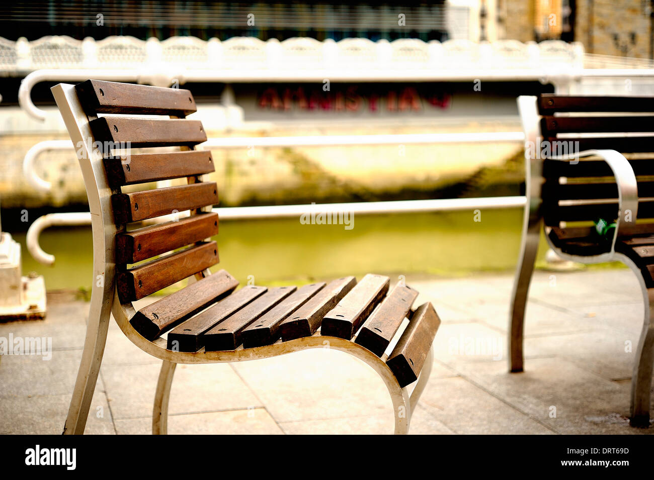Street benches, Euskadi, Bilbao, Biscay, Basque Country, Spain, Europe Stock Photo