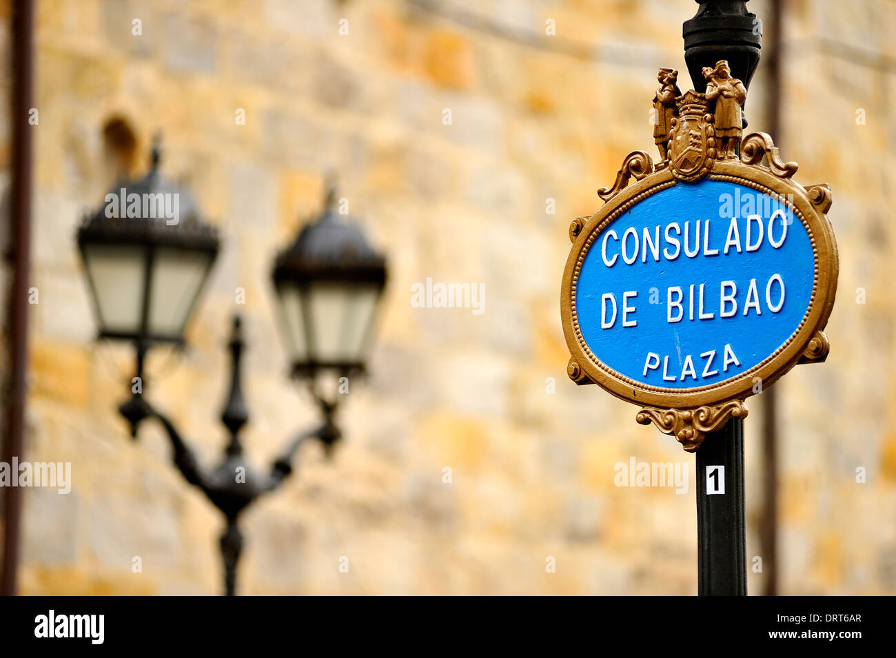 Street Sign (Consulado de Bilbao), Euskadi, Bilbao, Biscay, Basque Country, Spain, Europe Stock Photo