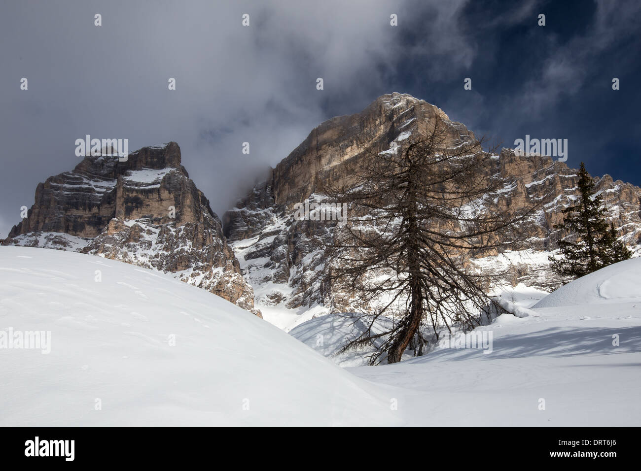 Monte Pelmo mountain. Winter season, snow. The Dolomites. Italian Alps. Stock Photo