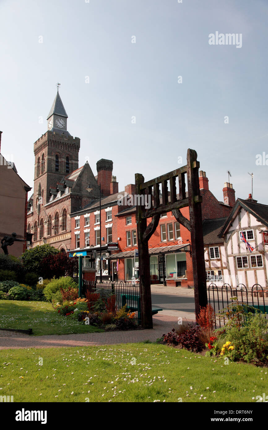 Congleton High Street and the Town Hall, designed in the gothic style by E.W. Godwin in 1866 Stock Photo