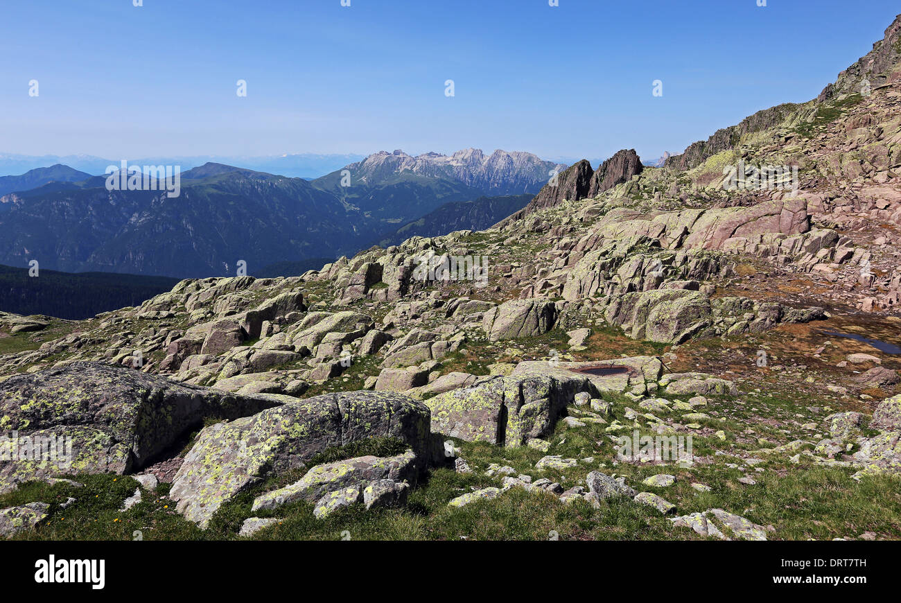 The Lagorai mountin group. Porphyry rocks near Cima Cece peak. Trentino. Italian Alps. Europe. Stock Photo