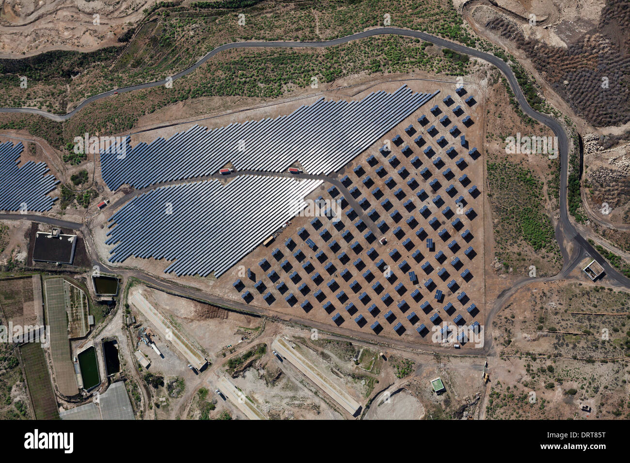 Aerial View of Solar Collectors near El Poris, Tenerife, Spain Stock Photo