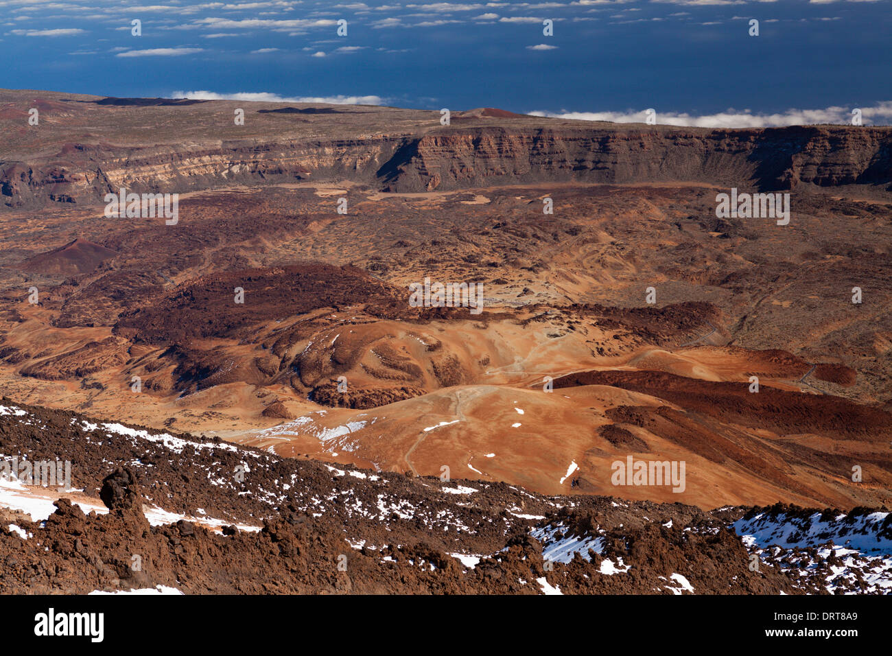 View from Teide Summit to Caldera Landscape of Teide National Park, Tenerife, Spain Stock Photo