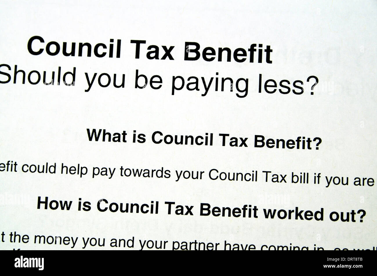 Council tax benefit information leaflet. Stock Photo