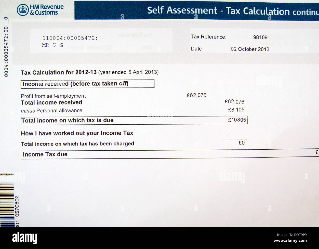 Self assessment tax demand. Stock Photo