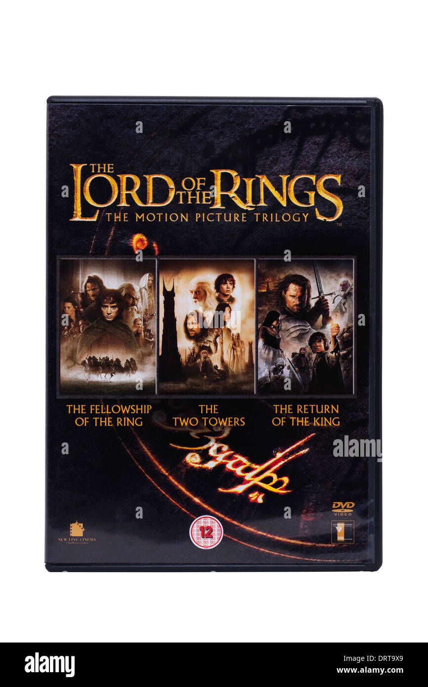 The Lord of the Rings box set film dvd on a white background Stock Photo