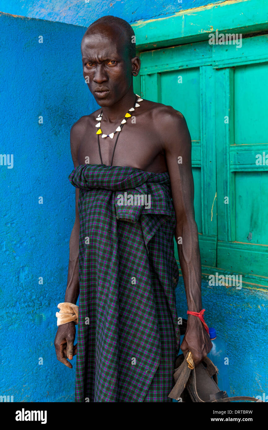 Portrait Of A Man From The Mursi Tribe, Jinka, Omo Valley, Ethiopia Stock Photo