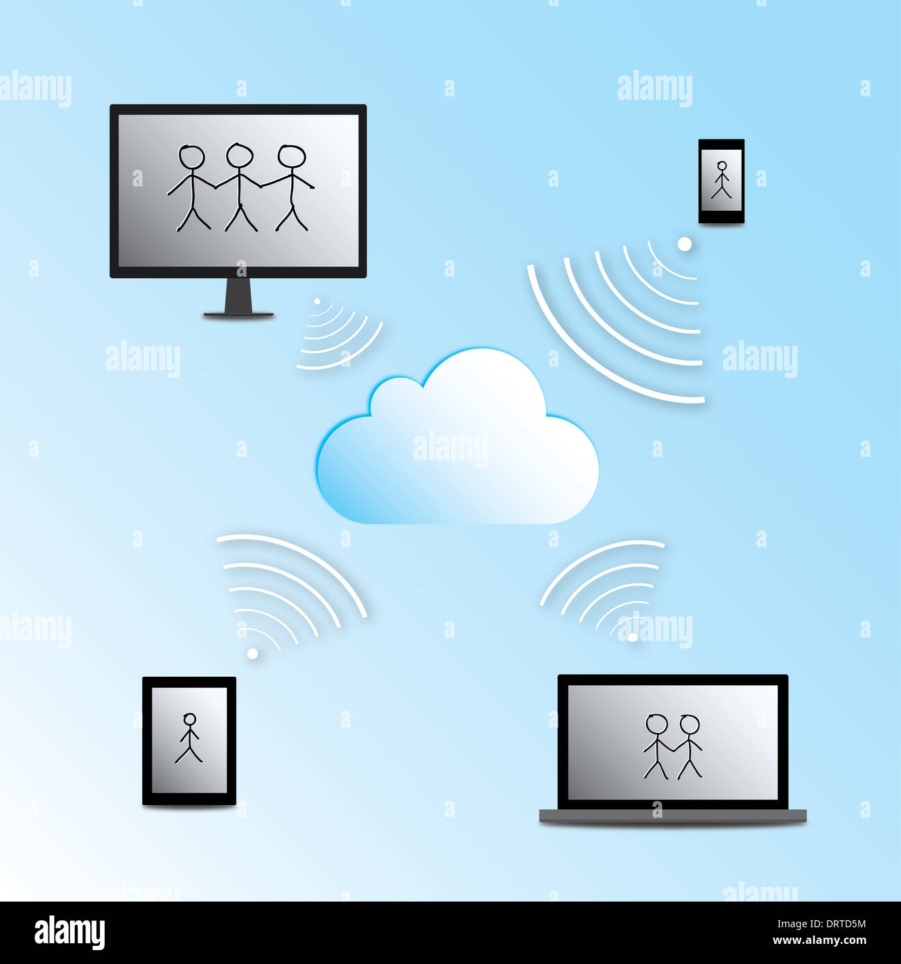 Vector illustration - cloud computing concept with desktop computer ...
