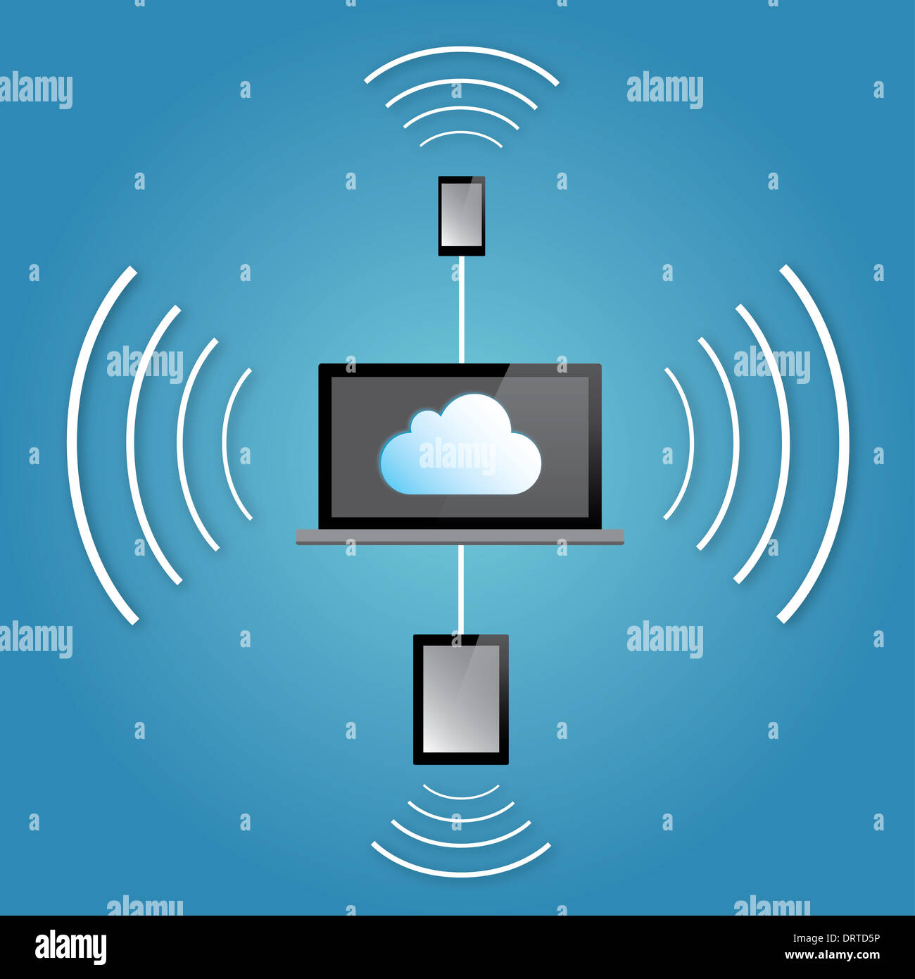 Vector illustration - cloud computing concept with laptop, tablet and ...