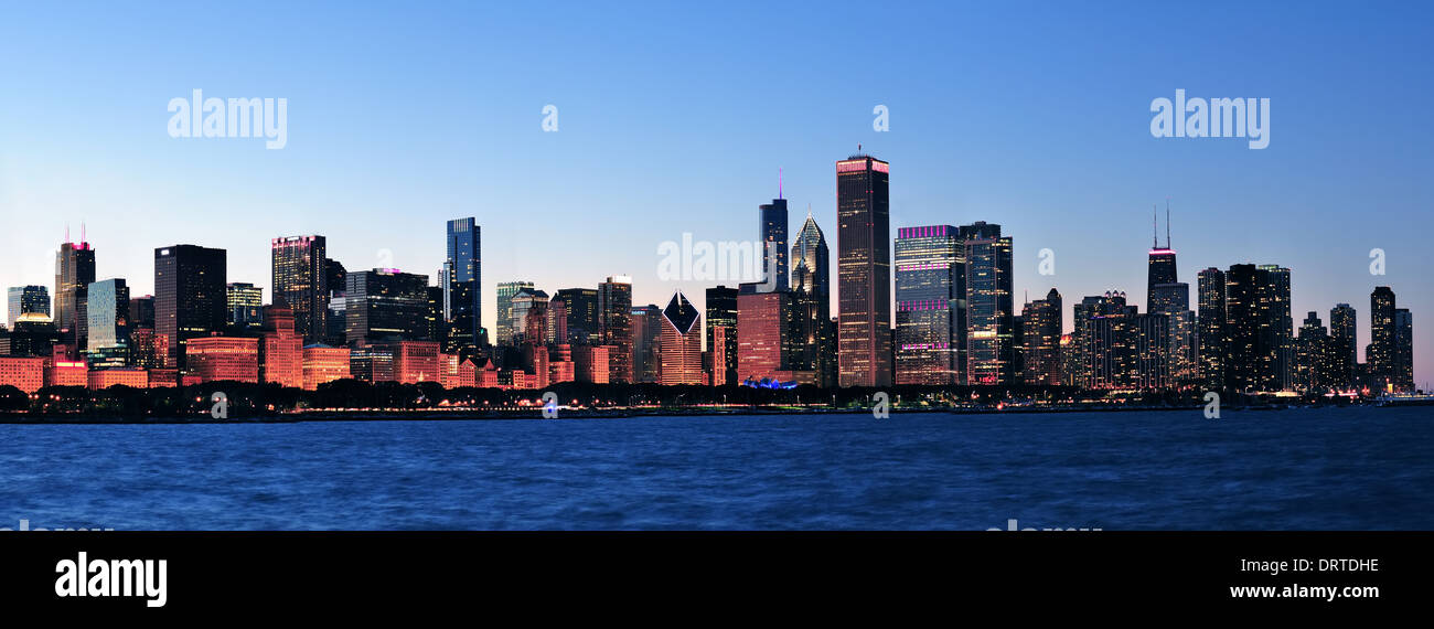 Chicago city downtown urban skyline panorama at dusk with skyscrapers ...