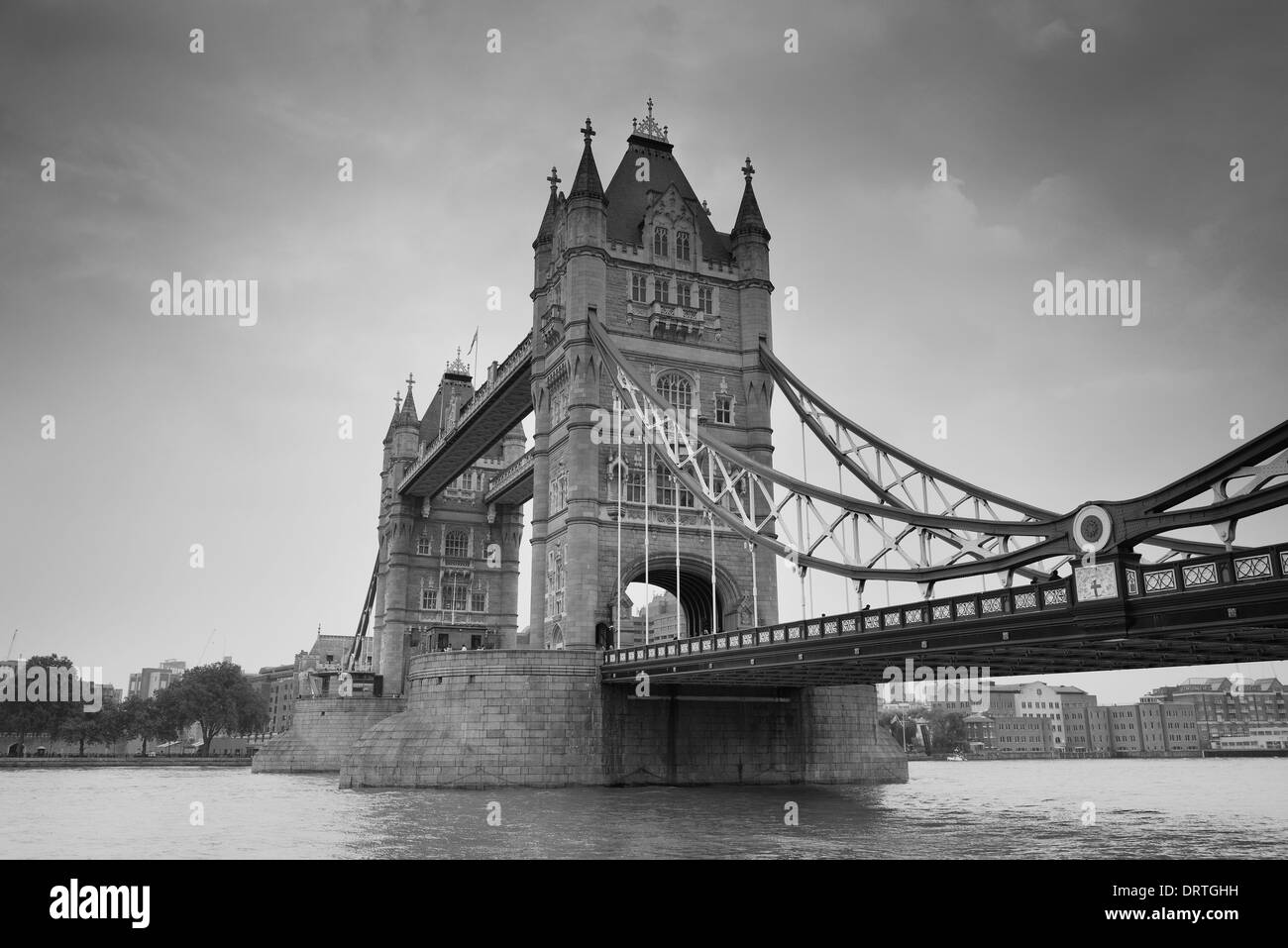 Tower Bridge black and white in London over Thames River as the famous ...