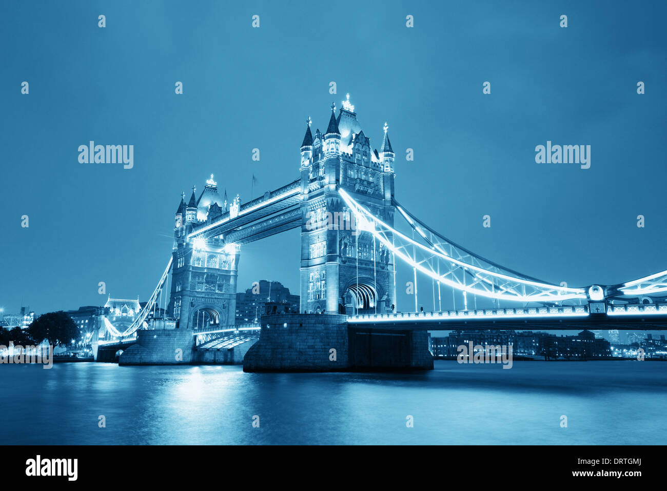 Tower Bridge in London in blue tone at night Stock Photo - Alamy