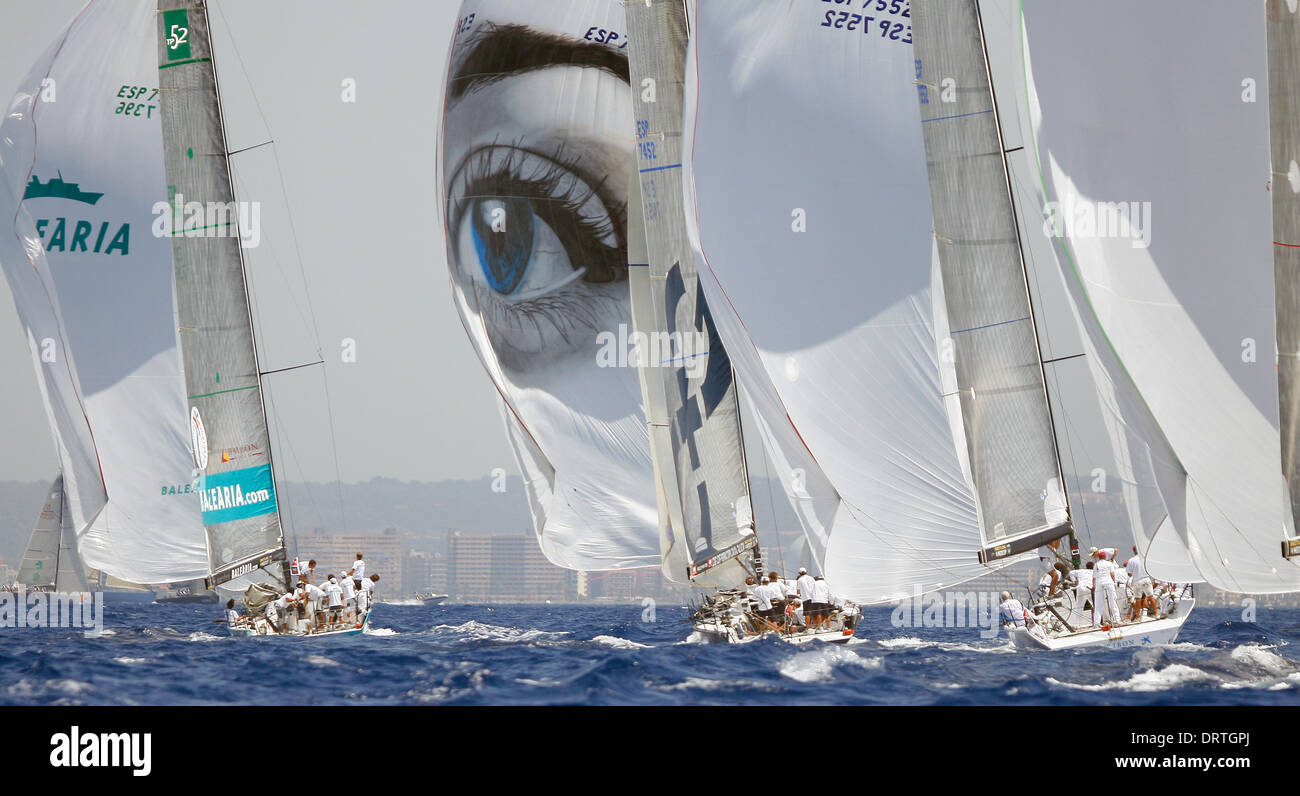 Yacht seen sailing during th final leg of the Copa del Rey regatta in Palma de Majorca, Spain Stock Photo