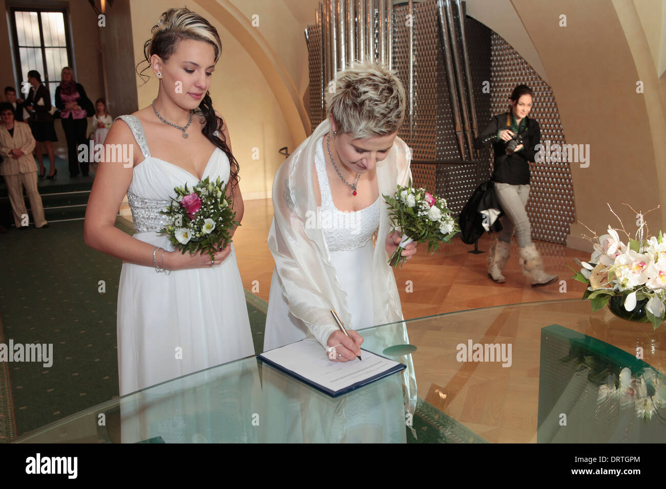 Lesbian Wedding Two Women Getting Married Stock Photo 66308220