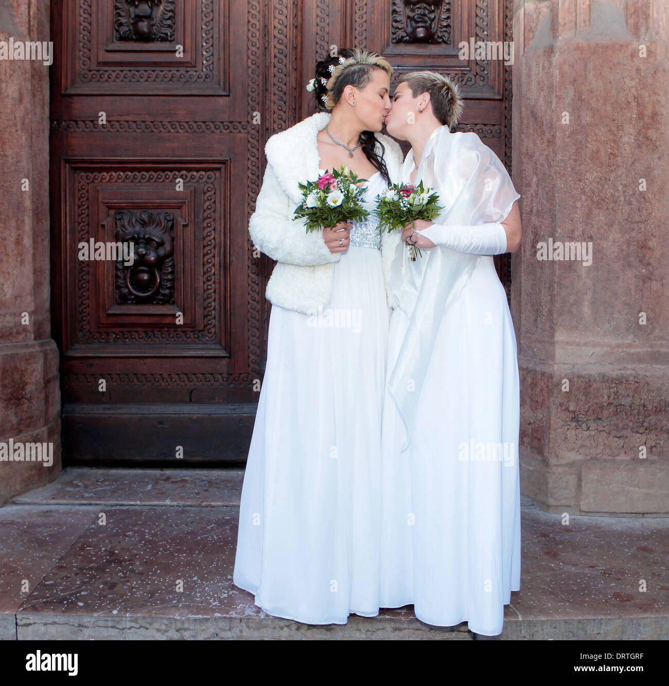 Lesbian Wedding Two Women Getting Married Stock Photo 66308243