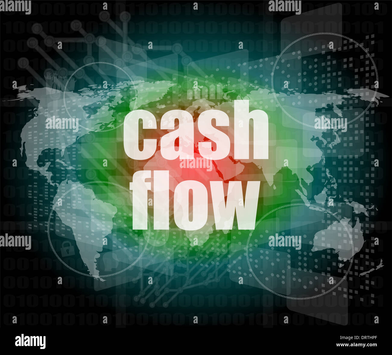 business words cash flow on digital screen showing financial success