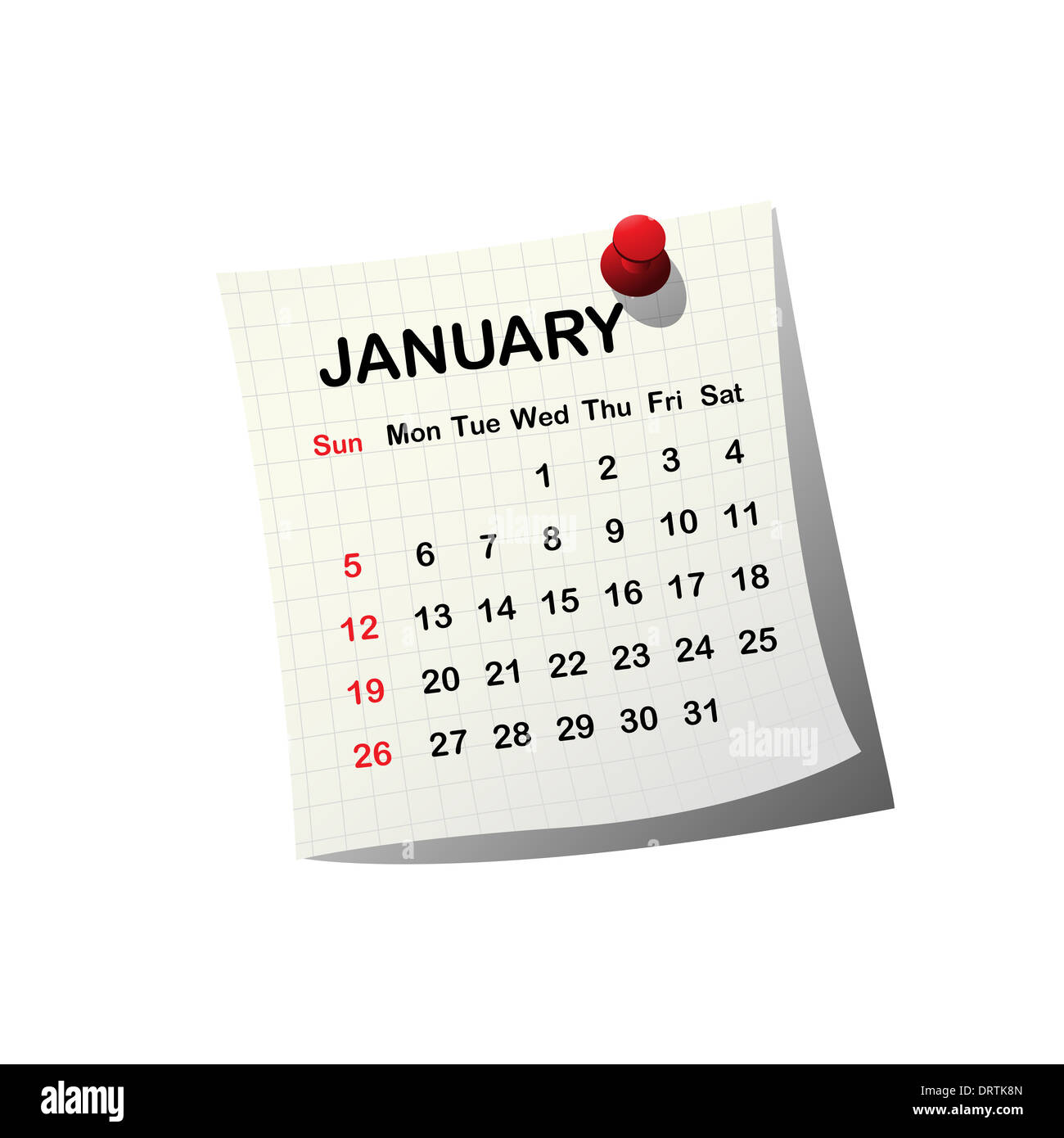 2014 paper calendar for January over white background Stock Photo