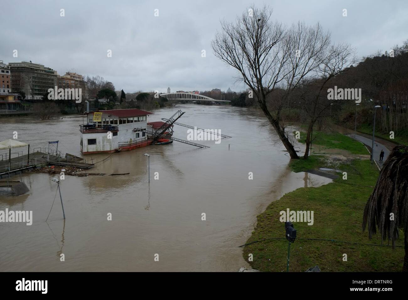 Rome, Italy. 1st Feb, 2014. Severe Weather Alert in Italy. Flood of the Tevere river at the Milvian Bridge, Credit:  Realy Easy Star/Alamy Live News Stock Photo