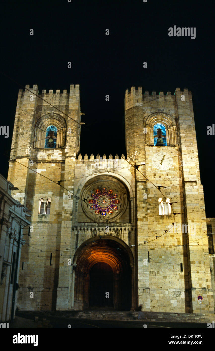 Lisbon Portugal Alfama Se Cathedral At Night Stock Photo