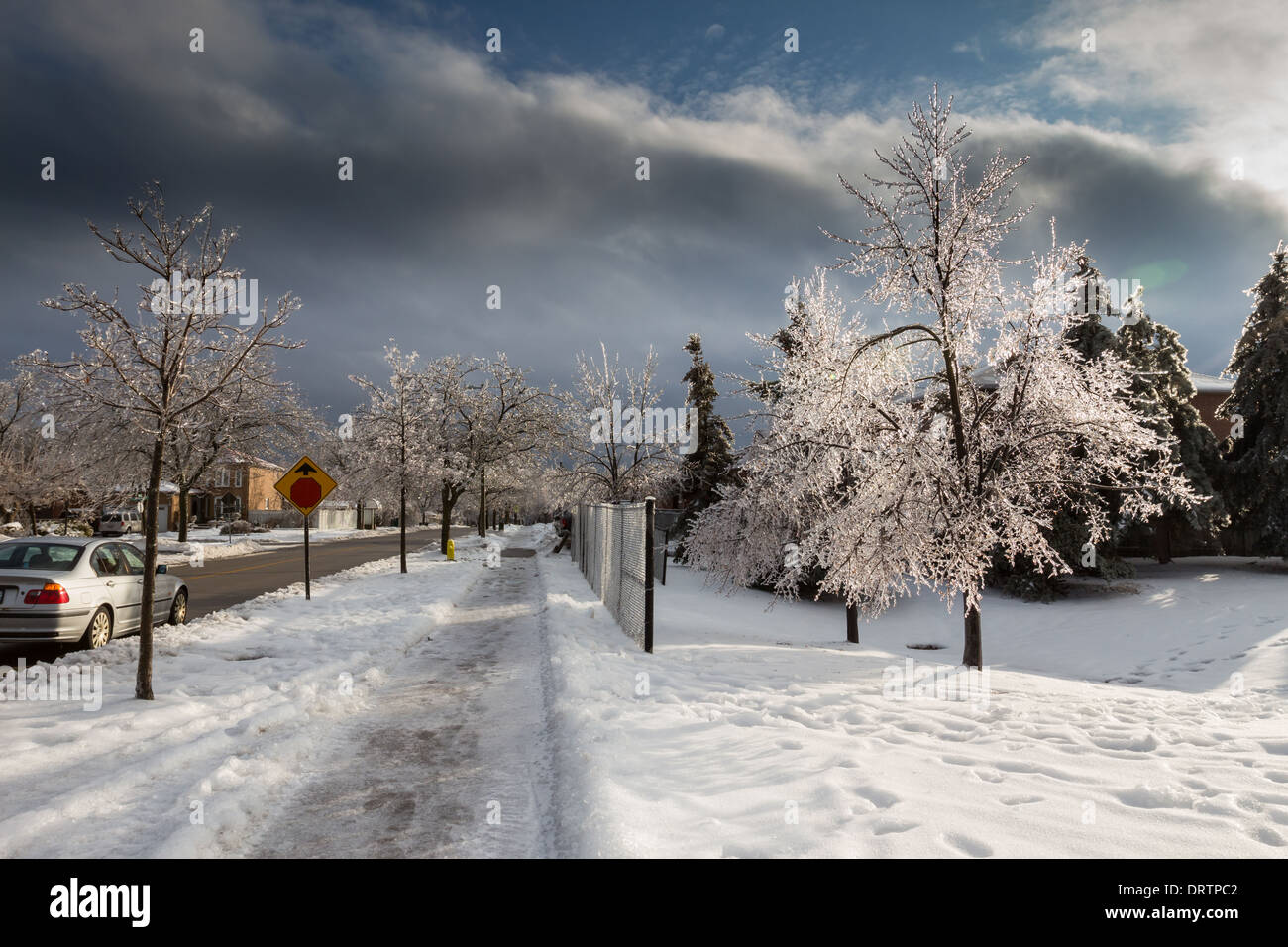 A historic ice storm downs trees, cuts power, coats homes and wreaks havoc in the Greater Toronto Area leaving residents stunned Stock Photo