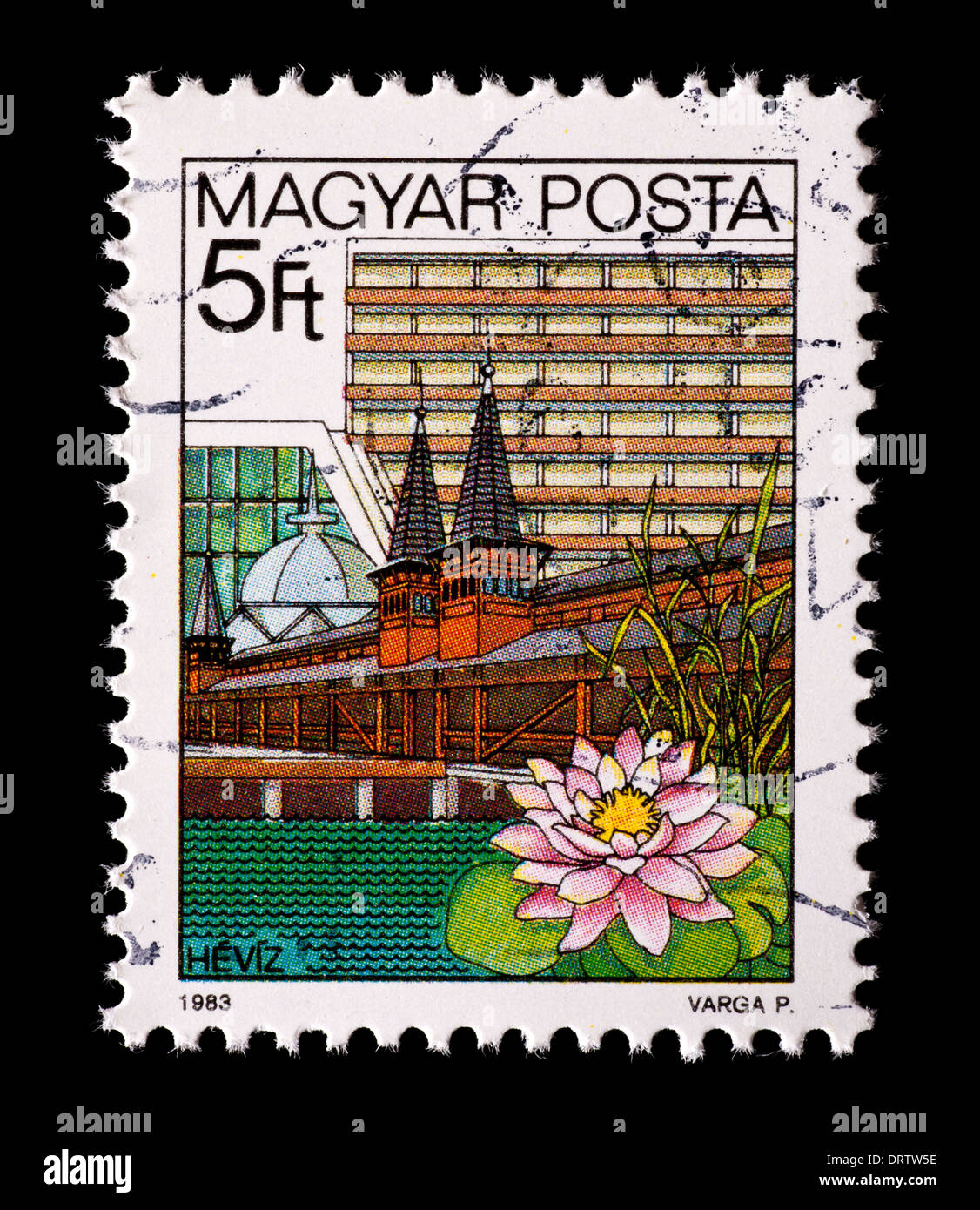 Postage stamp from Hungary depicting the resort town of Heviz Stock ...