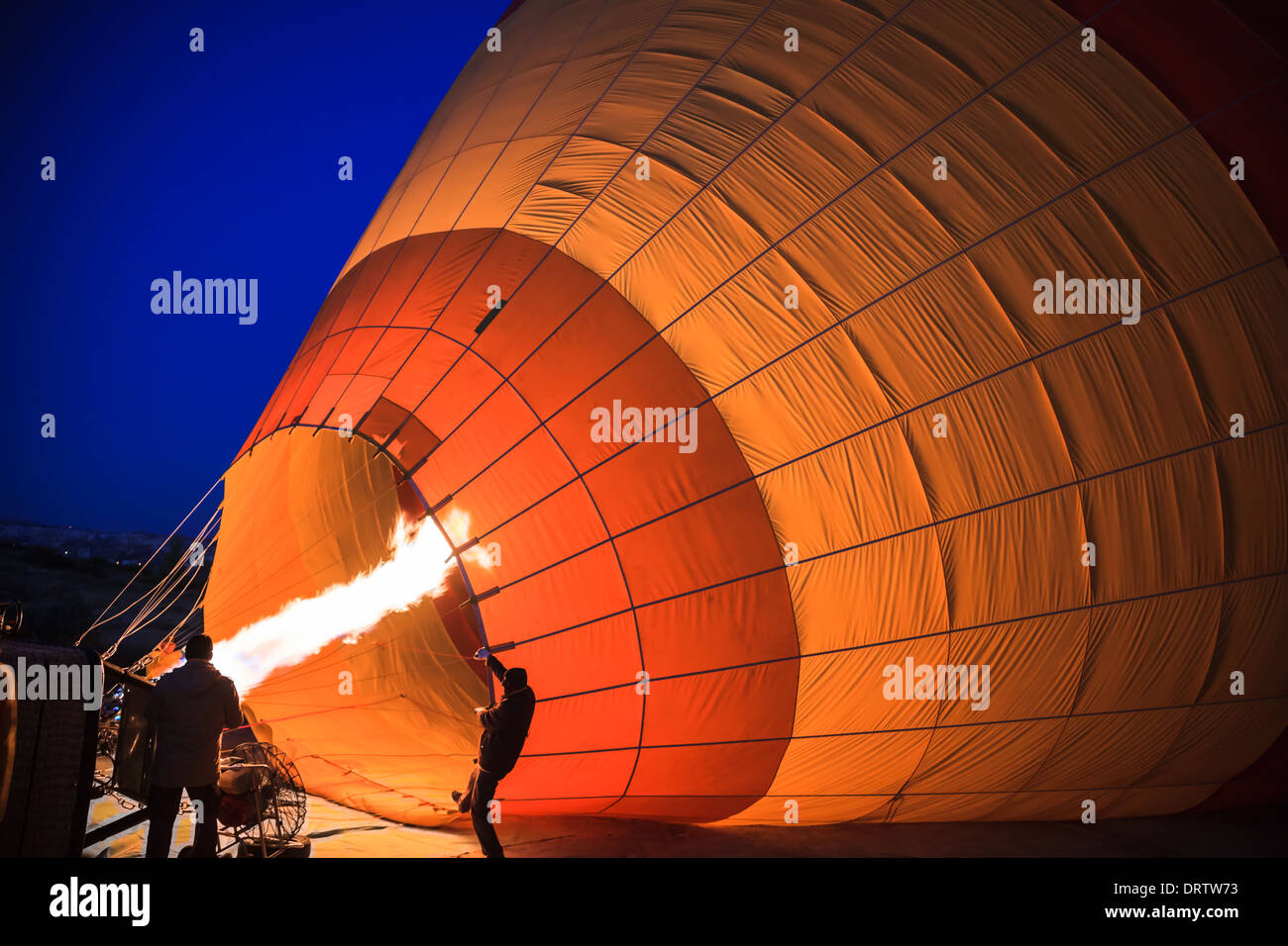 Inflation of hot air balloon in cappadocia, turkey Stock Photo
