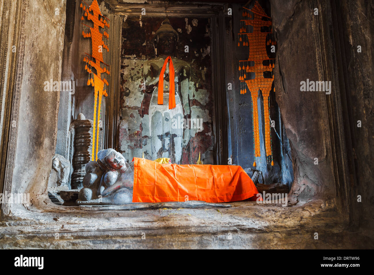 Reclining buddha image in angkor wat, siem reap, cambodia Stock Photo