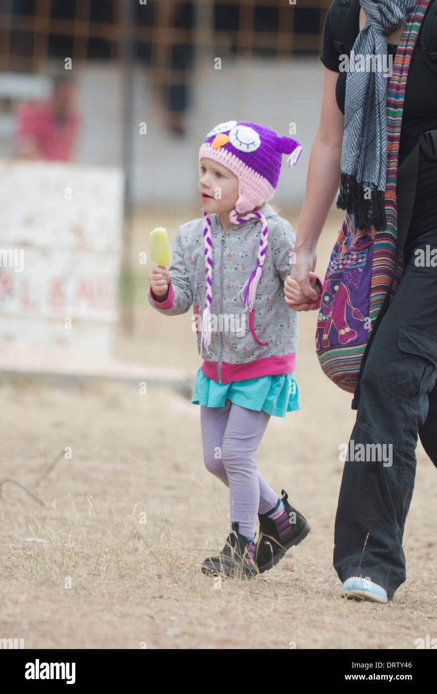 Young Girl wearing a funny hat - Taralga Rodeo - New South Wales - Australia Stock Photo