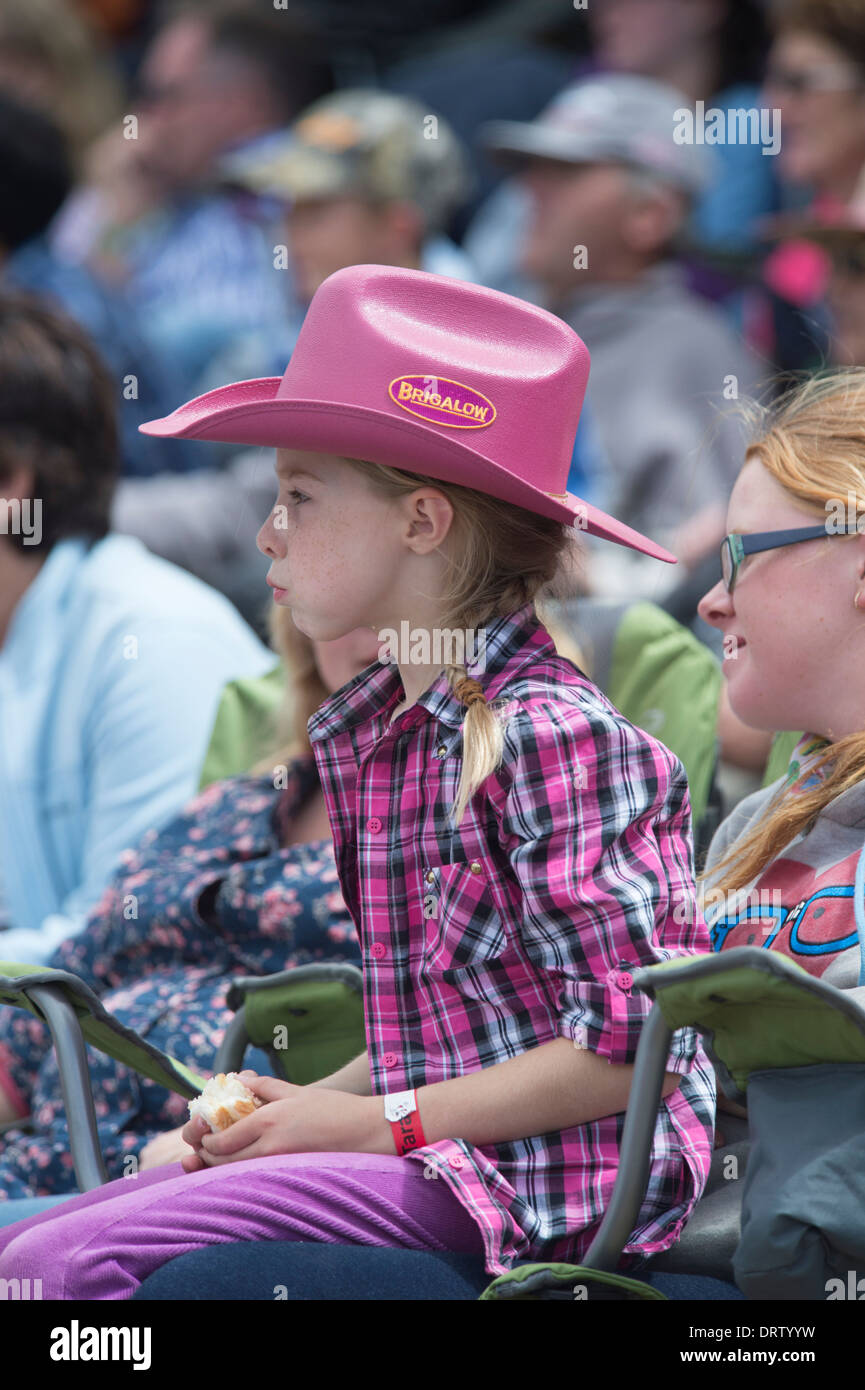 Young Australian Girl wearing a Pink Stetson Hat - Australia Stock Photo