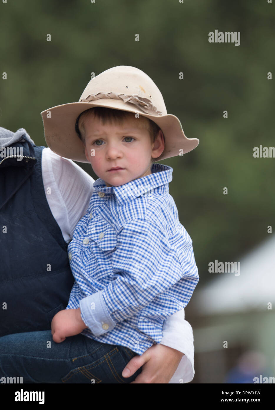 Young Australian Boy wearing a Large Hat - Australia Stock Photo