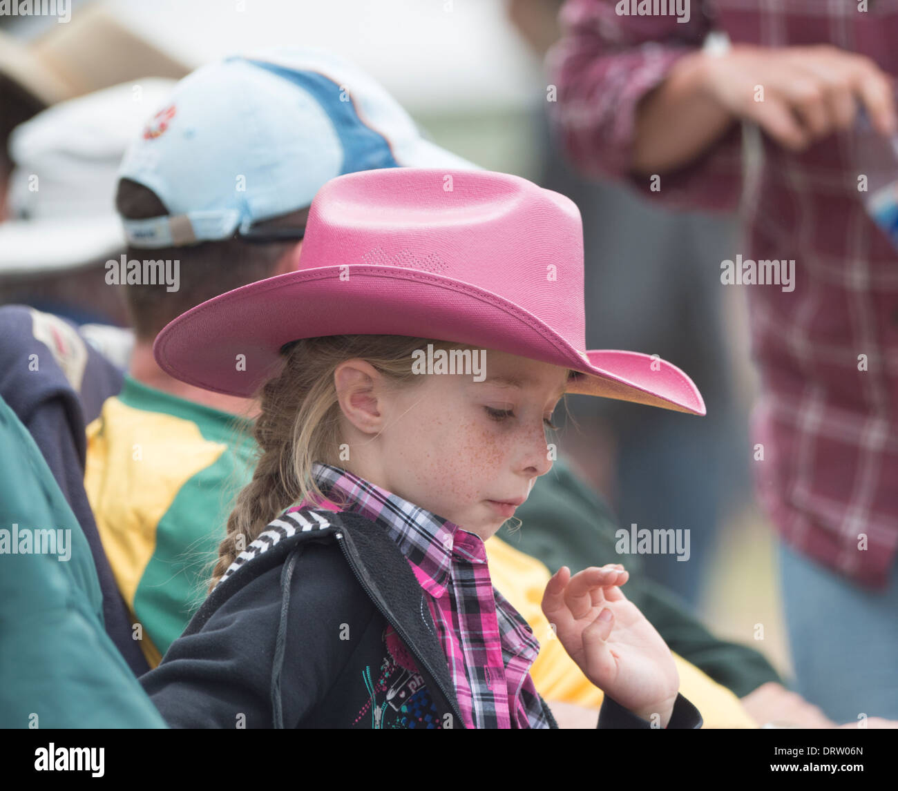 Young Australian Girl wearing a Pink Stetson Hat - Stock Photo